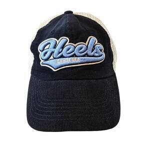Vintage North Carolina Tar Heels Corduroy Snapback Hat Cap Blue UNC NCAA Y2K